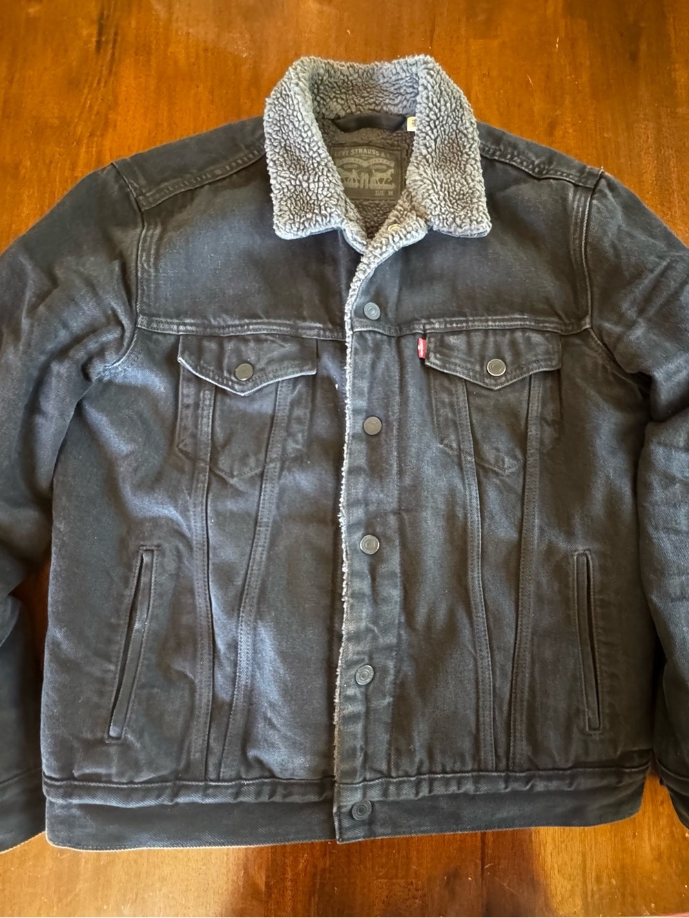 Levi's Black Sherpa Collar Denim Trucker Jacket